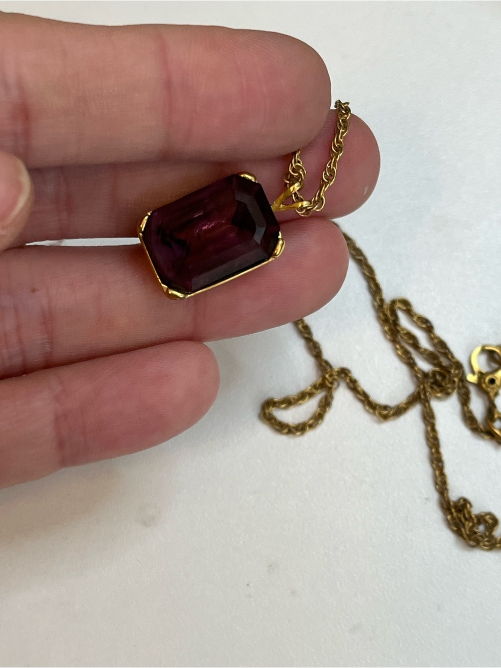 Monet Vintage Gold Tone Purple Rhinestone Elegant Necklace Dainty 18” - Picture 7 of 9